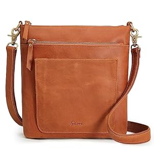 S-ZONE Leather Crossbody Bag for Women Vintage Cross Body Bags Shoulder Purse Ladies Medium Handbag with Multi Pockets