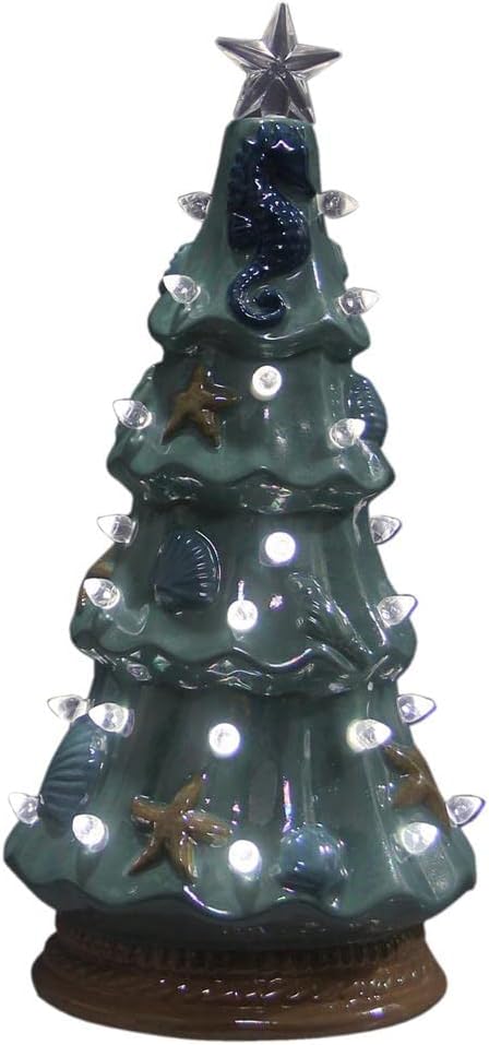 Young's Inc Ceramic Nautical Christmas Tree with LED White Light