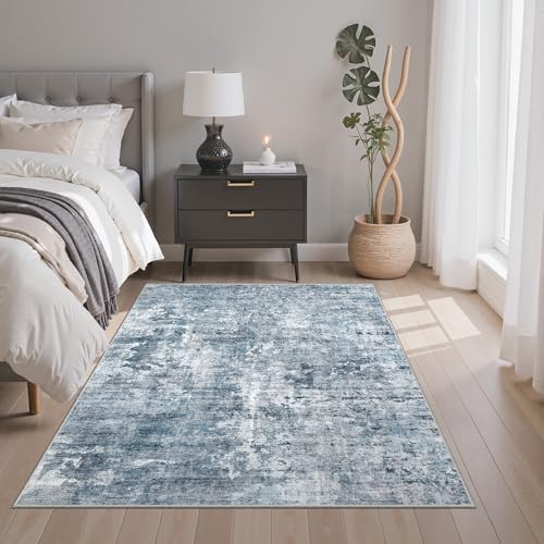 Soalmost Abstract 4x6 Area Rug Washable Rugs for Living Room, Blue/Grey