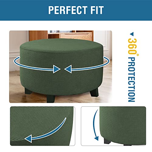 Image of H.VERSAILTEX Ottoman Cover Stretch Ottoman Slipcover Round Ottoman Storage Cover Folding Stool Covers Furniture Protector Cover for Footrest Ottoman Fit Dia 20 inch - 23 inch, Bronze Green
