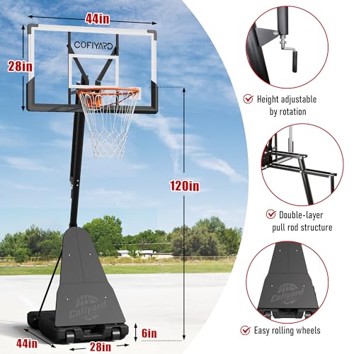 Image of Cofiyard Basketball Hoop Outdoor with 44&48&54 Inch Shatterproof Backboard,10FT Height Portable Basketball Hoop with Sandbag, Adjustable Basketball Goal with Wheels