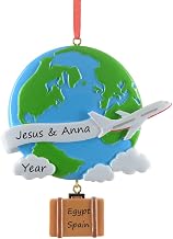 Personalized Travel Christmas Tree Ornament 2024 - World Suitcase Airplane Luggage Vacation Adventure Themed Gift for Europe Trip - World Map