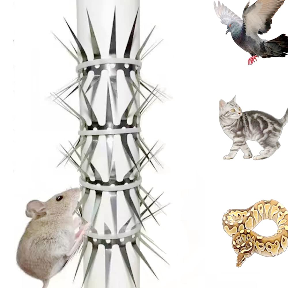 Repelente de animales, dispositivo de espigas de hoja afilada de acero inoxidable, tiras disuasorias para tuberías de acceso y escalada (49.2 pies)