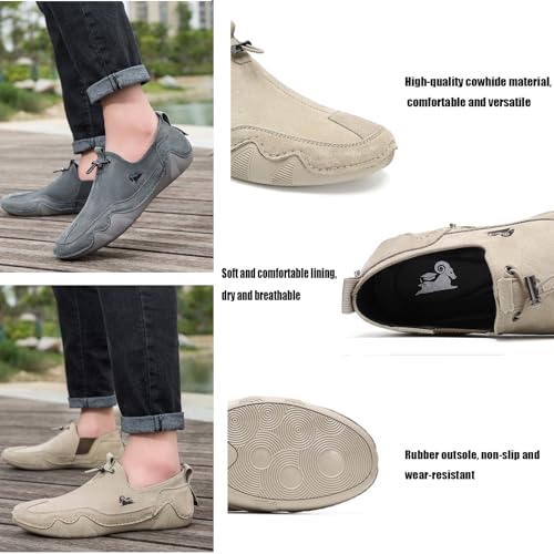 Cubicbee Men's Casual Elastic Belt Leather Loafers Shoes Italian Handmade Suede Sneakers Fashion Slip On Non-Slip Breathable Driving Shoes2