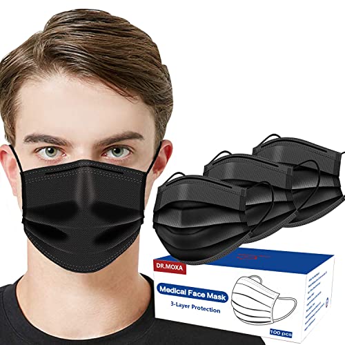 100Pcs Medical Grade Black Disposable Face Masks -3 Ply Face Mask for Adults -USA Made Masks, Comfortable,Soft, Breathable