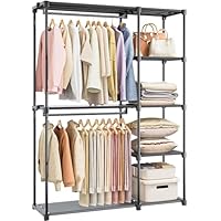 Neatrays Portable Closet, Freestanding Wardrobe Closet Organizers and Storage,Open Clothing Racks for Hanging Clothes with 4 Shelves and 2 Hanging Rods，47.8x15.8x63.4 Inches