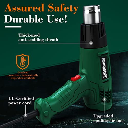Acmyslat R003 Heat Gun, 1800W Heavy Duty Hot Air Gun Kit Dual Temperature Settings 572℉~932℉ (300℃-500℃), Overload Protection With 4 Nozzles For Crafts, Shrink Wrapping/Tubing thumb #3