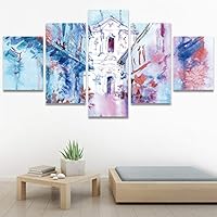 SIGNWIN 5 Panel Canvas Wall Art Modern Art Architecture & Maps Building Contemporary Expressive Multicolor Photography for Home Decorations Ready to Hang - 60