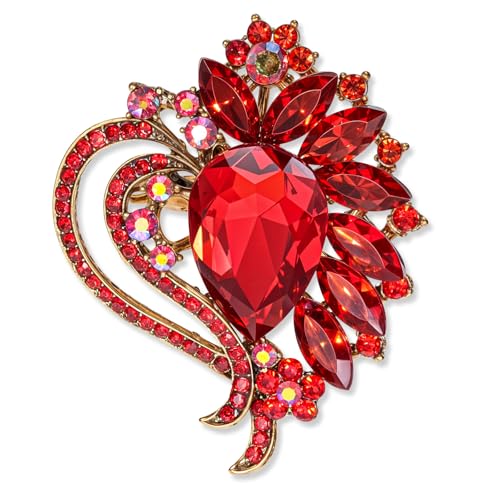 Image of Heart Brooch, Red Brooch Rhinestone Vintage Elegant Valentine Pins and Brooches for Dress Hat Bag Suit Tie Brooches Accessories Decoration