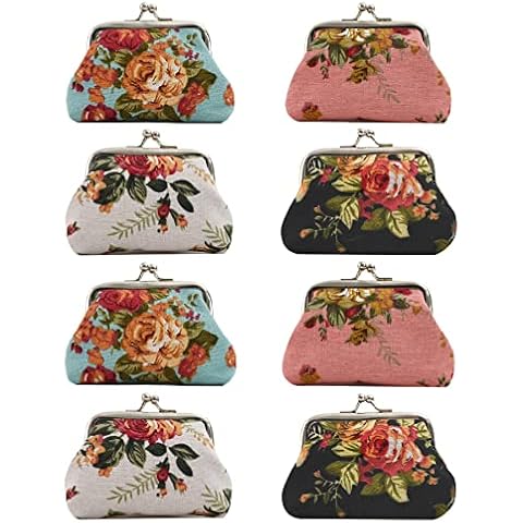 VIOCIWUO Floral Buckle Coin Purses 8Pcs Cute Rose Small Vintage Pouch Kiss-Lock Change Purse Wallets for Women Cover