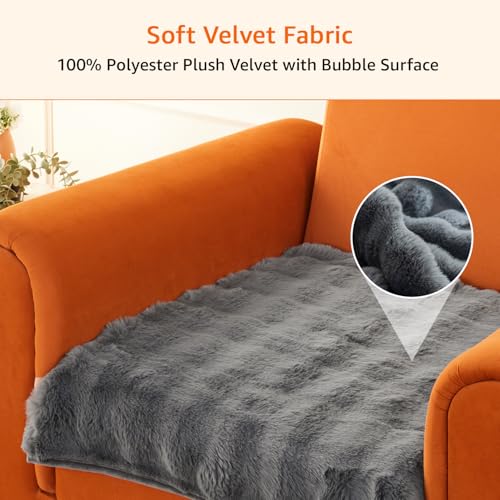 Image of Amazon Basics Plush Velvet Sofa Cover for Single Seater, Bubble Surface, Non-Slip Sofa Pad, 70x70 cm, Soft Silicone Grip Dots, 100% Polyester, Machine Washable - Dark Grey