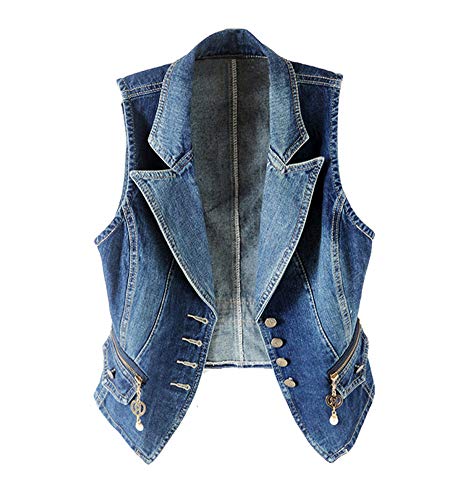 Women's Suit Denim Vest Sleeveless Cowboy Waistcoat Jacket Top Slim Fit Plus Size