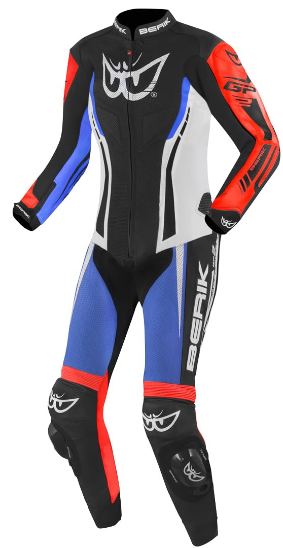 Berik Monza Ladies One Piece Tuta in pelle della moto, nero/bianco/rosso/blu, 42