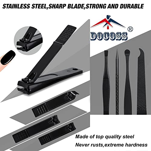 DOCOSS 15 IN 1 Stainless Steel Nail Cutter Kit Set For Men Women Manicure & Pedicure Kit IncludeS Filer, Acne Remover Needle with Leather Case - Image 3