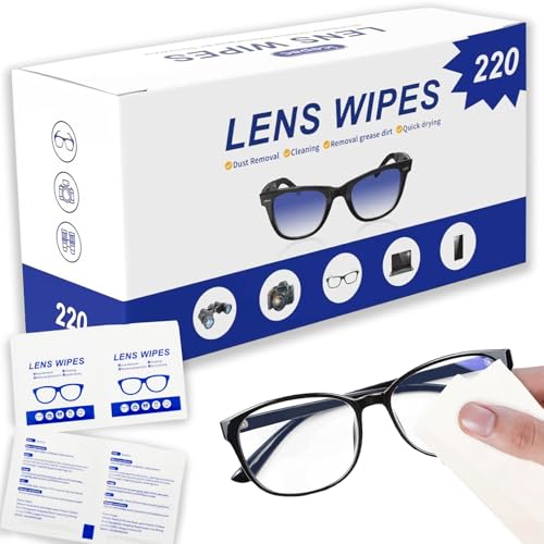 Lot de 220 lingettes jetables pour lunettes, appareil photo, lunettes de soleil, lentilles de lunettes, objectif d'appareil photo, téléphone, tablettes et écran...