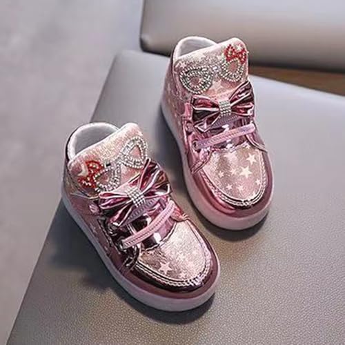 Girls LED Light Shoes Glitter Sequins Star Bowknot Sneakers Toddler Casual Shiny Sandals Kids High Top Shoes2