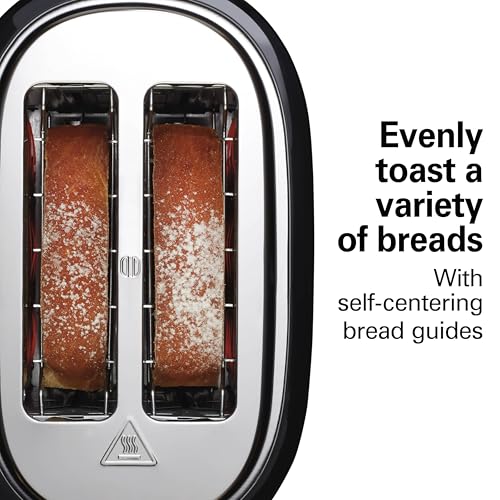 Image of Hamilton Beach Extra-Wide Slot 2 Slice Toaster With Bagel & Defrost Buttons | Browning Control With 7 Shades | Auto Shutoff | Toast Boost | Slide-Out Crumb Tray | Black & Stainless Steel | 22633G