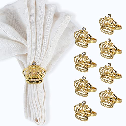 Gold Royal Crown Theme Napkin Rings With Diamond Set Of 8 #TOP25