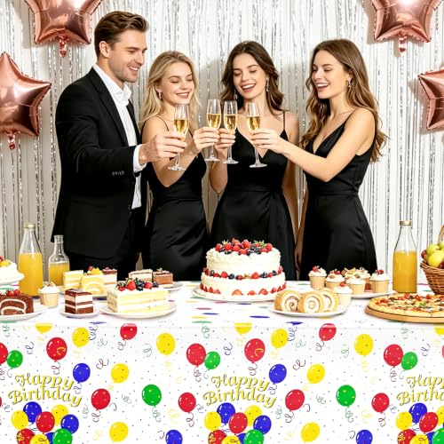 Image of Mulbozy 2Pcs Birthday Tablecloth,Happy Birthday Balloon Plastic Table Cloth
