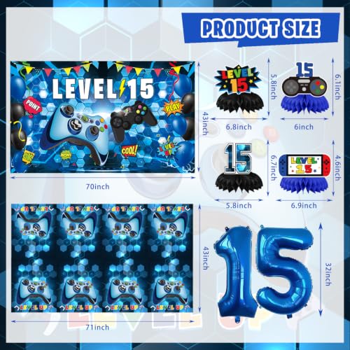 15th Birthday Decorations for Boys, Blue Video Game level 15 Party Decor - image 4