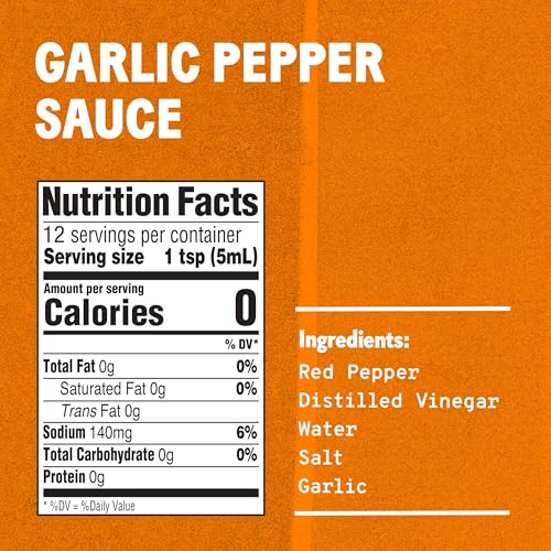Image of TABASCO Brand Cayenne Garlic Pepper Sauce, Mild Hot Sauce, Glass Bottle, Smoky & Zesty Blend with Savory Garlic, Bold Flavor, Great for Italian Dishes & More, 2 Fl Oz (Pack of 1)