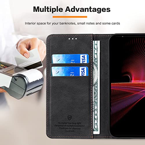 GoodcAcy for Sony Xperia 1 III Case Leather Wallet Book Flip Folio Stand View Magnetic Closure with Card Slots Cover Case Compatible with Sony Xperia 1 III (Black) - Image 3