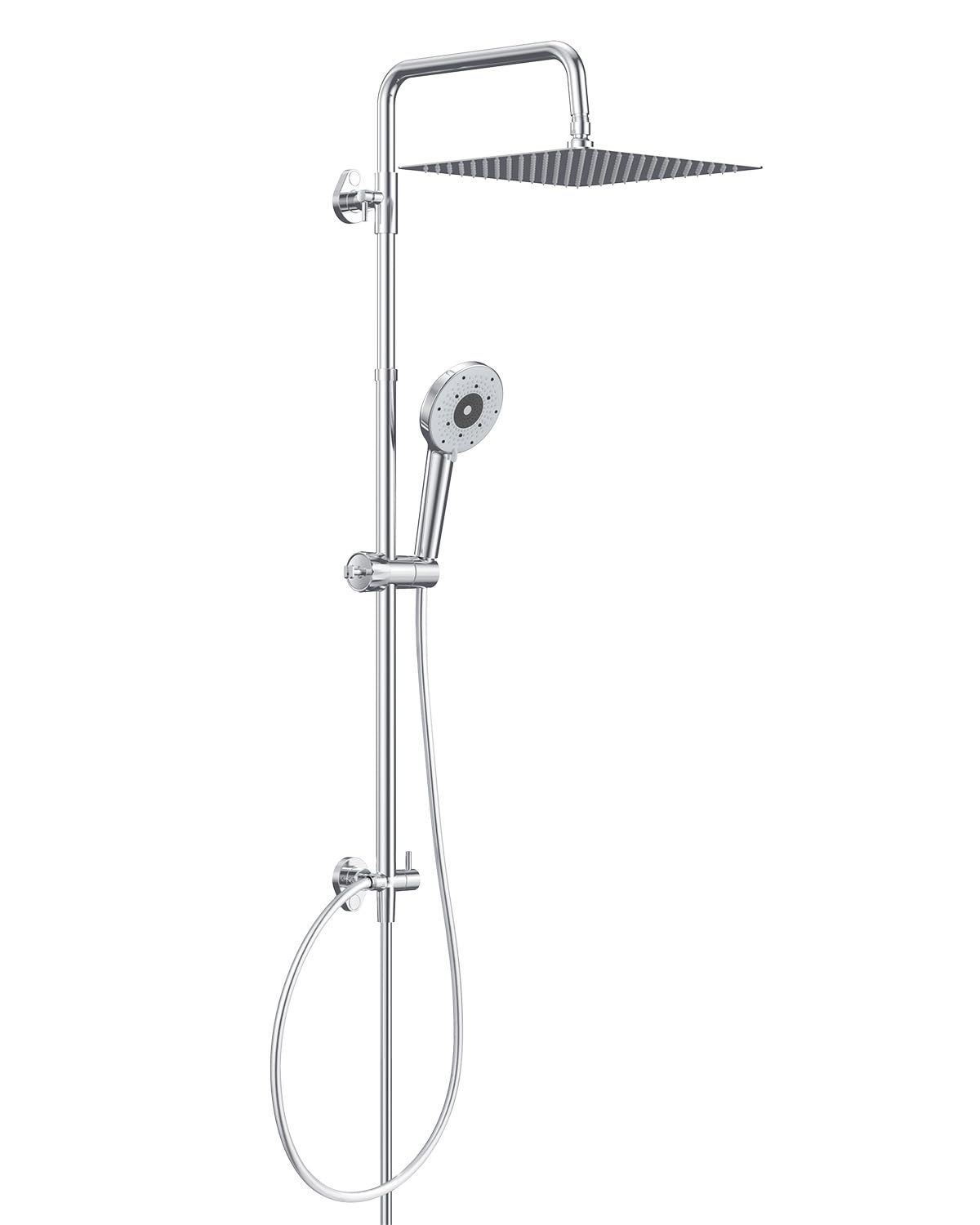 YEAUPE PRO Juego de ducha con filtro – 10 pulgadas acero inoxidable ducha lluvia y ducha de mano cromada blanca 2 filtros de repuesto, manguera de PVC de 1,6 m, soporte de altura ajustable, sistema