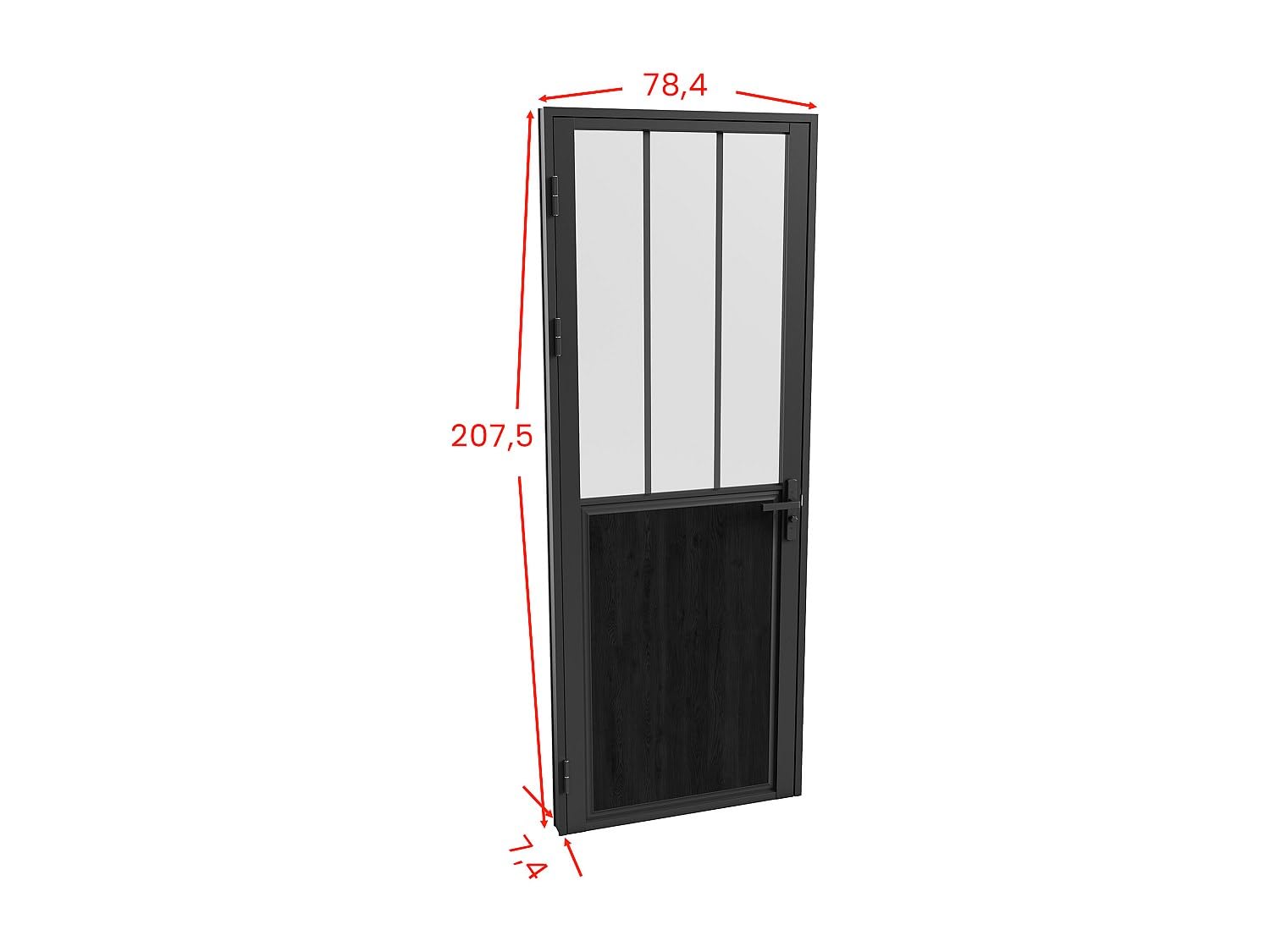 Vente-unique - Bloc porte réversible en aluminium et verre trempé dépoli style atelier - H204 x L73 cm - Noir - ERMELO
