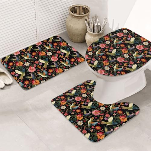 Tapis de bain doux et absorbant motif colibri pour douche - 8