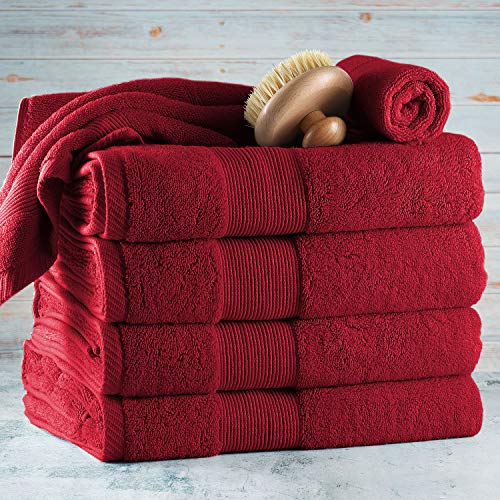 Image of Hearth & Harbor Bath Towels for Bathroom - 100% Ring Spun Cotton Luxury Bathroom Towels - Ultra Soft & Highly Absorbent, Bath Towels Set of 6 - Burgundy Red