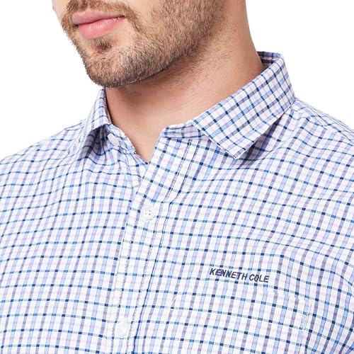 Image of KENNETH COLE New York Mens Slim Fit Cotton Spread Collar Long Sleeve Patch Pocket at Chest Casual Shirt