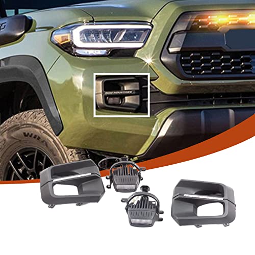 WANGDUOYU TRD Pro Fog Light Assembly Compatible with 2016-2023 Toyota TacomaBlack Aggressive Fog Light Bezels with high-intensity LED bulbsContains Shock Absorption Design (White)