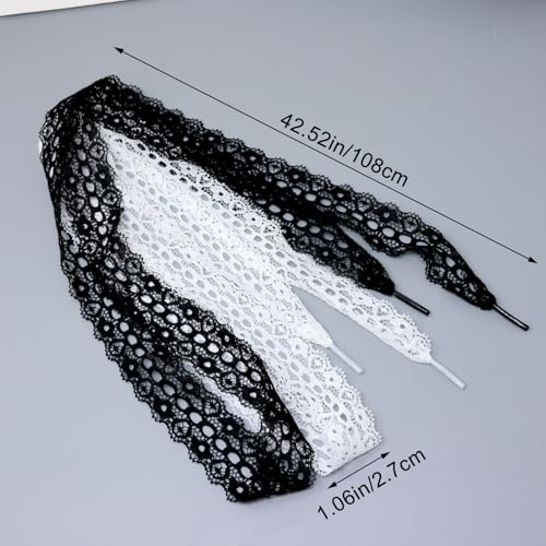 2 Pairs Elegant Lace Shoelaces Fashion Black White Shoe Laces Wide Lace Shoelaces Stylish Shoes Decoration for Sneakers, High Heels, Boots2