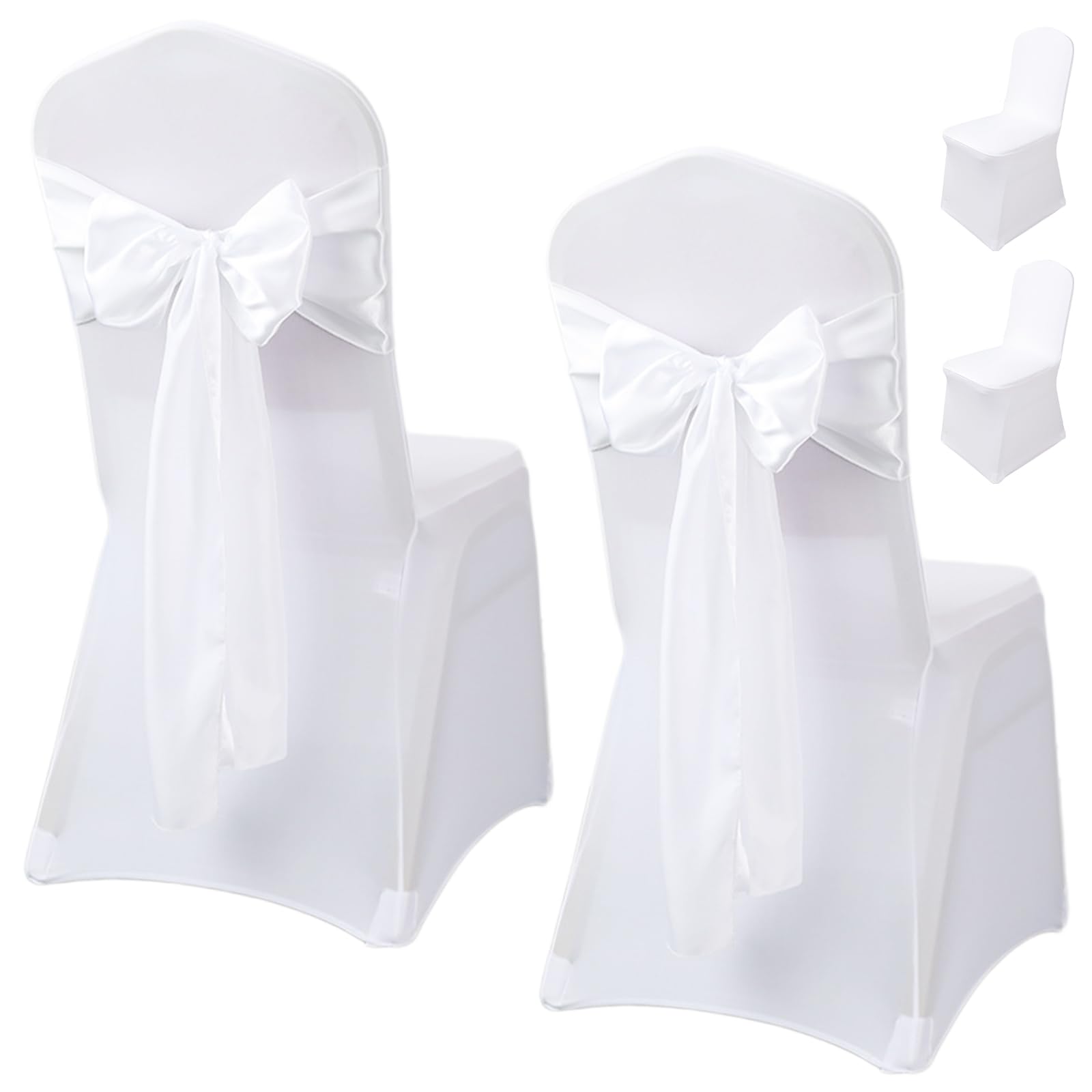 2 coprisedie bianche, universali, per matrimoni, con 2 fiocchi bianchi, lavabili rimovibili, elastici per sedie, per hotel, banchetti, feste e ristoranti