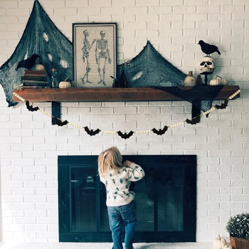 Halloween Garland Decorations - Adjustable Spooky Hanging Black Felt Bat Garland Fireplace Decor - Aesthetic Boho Wood Beads Mantel Banner for Home Room Indoor Farmhouse Office Wall Halloween Decor - Image 6