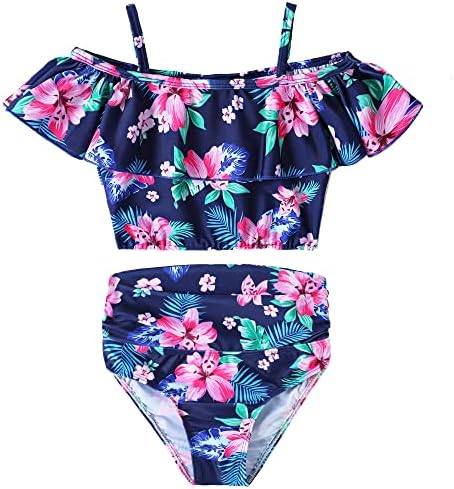 DNFUN Girls Bathing Suits Two Piece Kids Swimsuits Summer Beach Swimwear,Flower-140