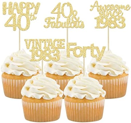 Gyufise 30 Pack Gold Glitter 40th Birthday Cupcake Toppers Vintage 1983 Awesome Since 1983 40 Fabulous Cupcake Picks 40th Birthday Wedding Anniversary Party Cake Decorations Supplies
