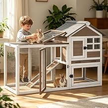 GUTINNEEN 51.6" L Chicken coop Outdoor Rabbit Hutch Indoor Bunny Cage Expandable Duck House for Small Chickens Brown