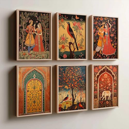 Image of kotart Elegant Madhubani Art Wall Painting Traditional Home Decoration With Frame For Living Room Bed Room Hotel Wall Decor Digital Reprint Engineered Wood Set of 6