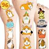(96 PCS) Funny Guinea Pig Hamster Temporary Tattoos Birthday Themed Party Supplies Decorations Favors Cute Cartoon Animal Pet Stickers Tattoo Gifts for Kids Girls Boys Decor Class Reward Christmas