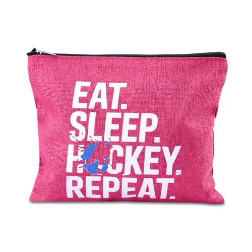 Sudaporn Field Hockey Player Makeup Bag Gifts for Ice Hockey Goalie Christmas Birthday Gifts for Teammates Coach Travel Cosmetic Bag Organizer Canvas Sport Theme Toiletry Bags Pouch for Women Girls