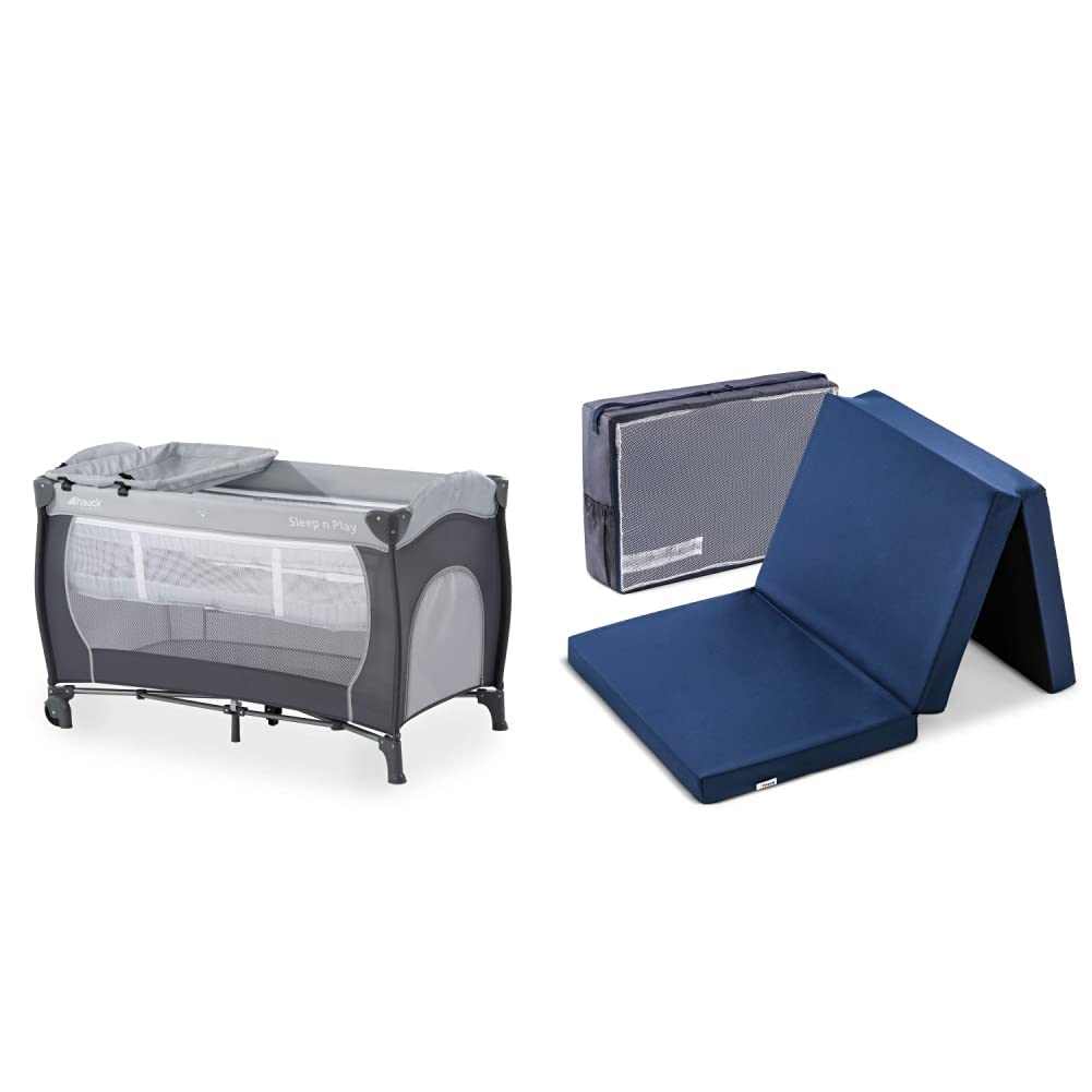 Hauck Culla da Campeggio Sleep N Play Center - Lettino Neonato fino 15kg - Letto pieghevole 120x60cm - Grigio & Sleeper Materassino per Lettino da Viaggio -bBlu