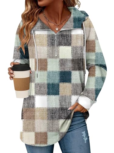 onlypuff Women Hoodie Pullover Trendy Quarter Zipper Lapel Sweatshirts Drawstring Cute Hooded Tunic Tops with Side Pockets