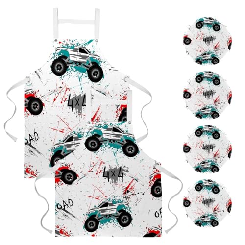 Tablier de serveuse multicolore pour restaurant et bistrot, lot de 2 avec broches grunge