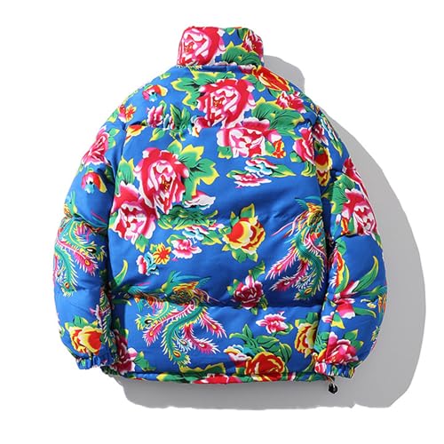Men's Heavyweight Puffer Coat Flower Print Chinoiserie Padded Jacket Warm Winter Full Zip Windproof Outdoor2