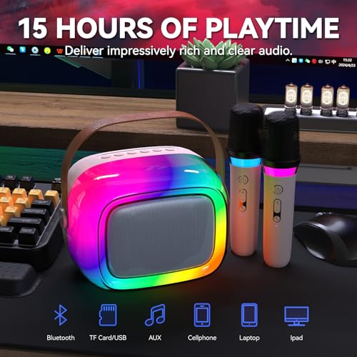 GUYUCOM Karaoke Machine mit 2 Kabellose Mini Mikrofon für Kinder und Erwachsene, Tragbaren Bluetooth Mikrofon als Spielzeug ab 2 Jahre für Jungen Mädchen Geschenke Geburtstagsparty & Outdoor-KTV