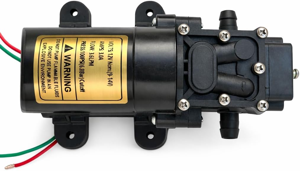 12V DC Diaphragm Water Pump, 3.6 LPM Flow Rate, 100 PSI, Without Automatic Pressure Switch, Agricultural Sprayer Motor Pump for Pesticide and Fertilizer Application