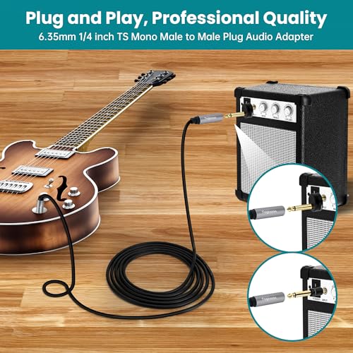 Image of 6.35mm to 6.35mm Adapter 4 Pack, Angle 1 /4 Quarter Inch TS Mono Male to Male Jack Plug, Gold-Plated Guitar Connectors, Audio Converter Premium Quality Series