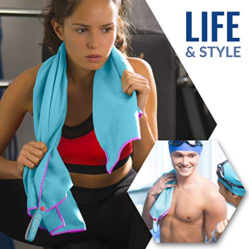 Venture 4Th Quick Dry Microfiber Towel - Odor Resistant, High Performance Towels For Gym, Camping, Travel, Yoga And Beach (Blue-Pink Extra Large) - Includes Tear Resistant Bag #TOP5