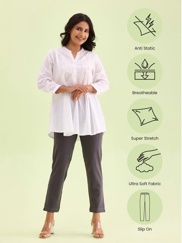 Image of GO COLORS Soft Cotton Stretch Kurti Pants Full Length for Women| Breathable, Mid Rise